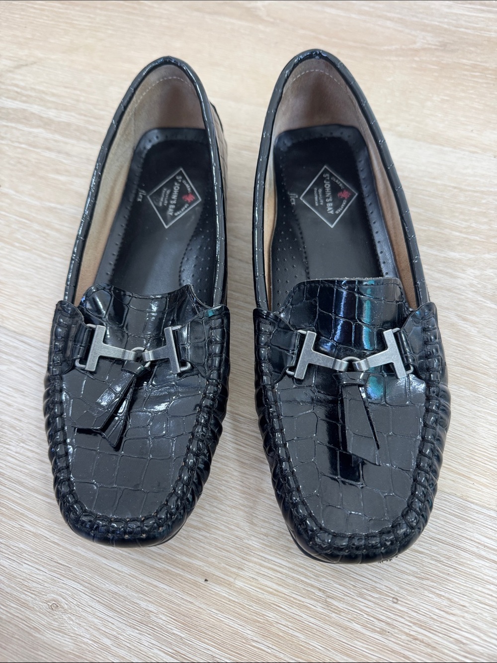 St. John's Bay Black Croc-Embossed Tassel Loafers